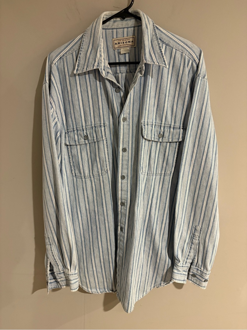Arizona Jean Company Striped Denim Shirt M/T Blue White Oversized Button Down